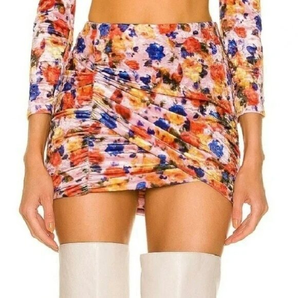 NEW Isabel Marant Velvet Guilayo Skirt Orange Floral Print Ruched Mini Skirt - Picture 1 of 5